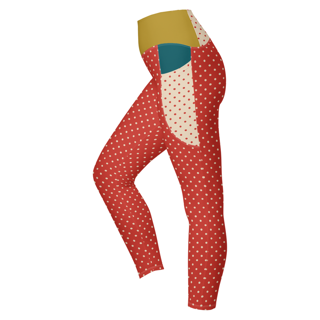 DOTTY - ROT + CREME - LEGGINGS MIT TASCHEN 