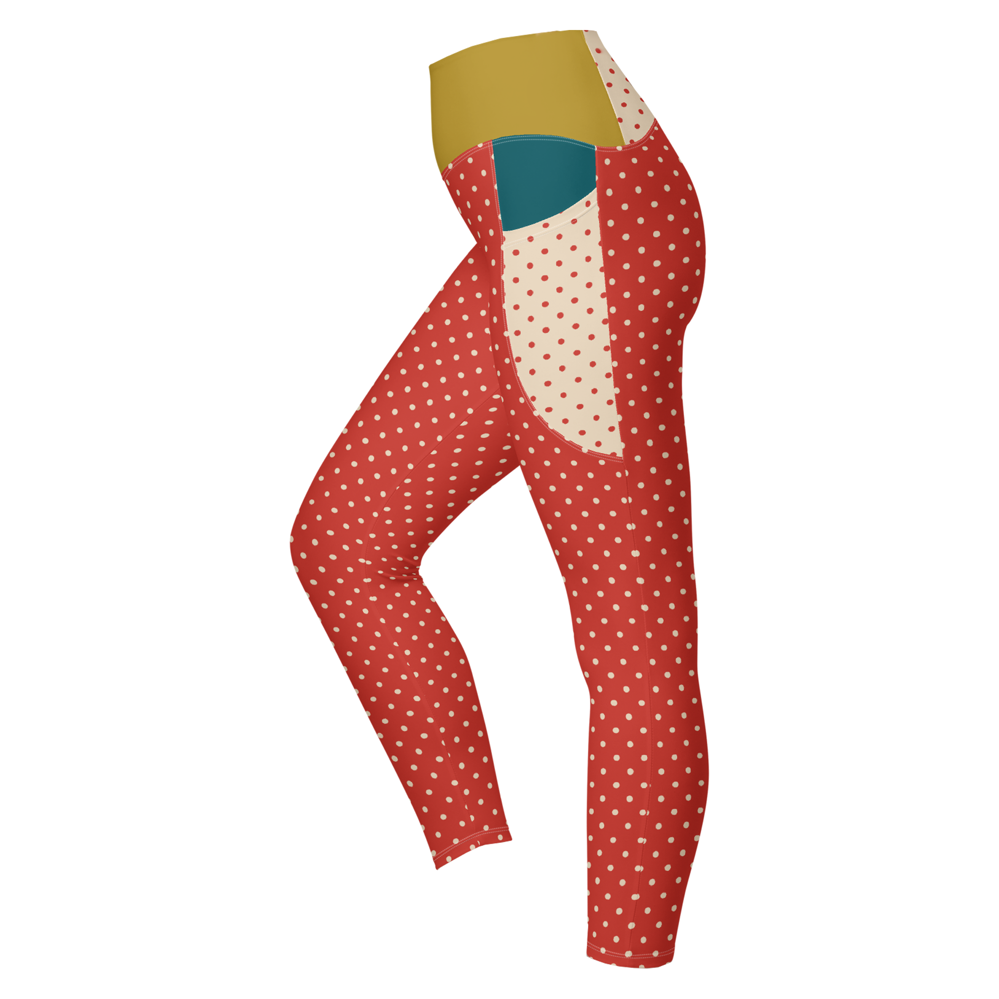 DOTTY - ROT + CREME - LEGGINGS MIT TASCHEN 