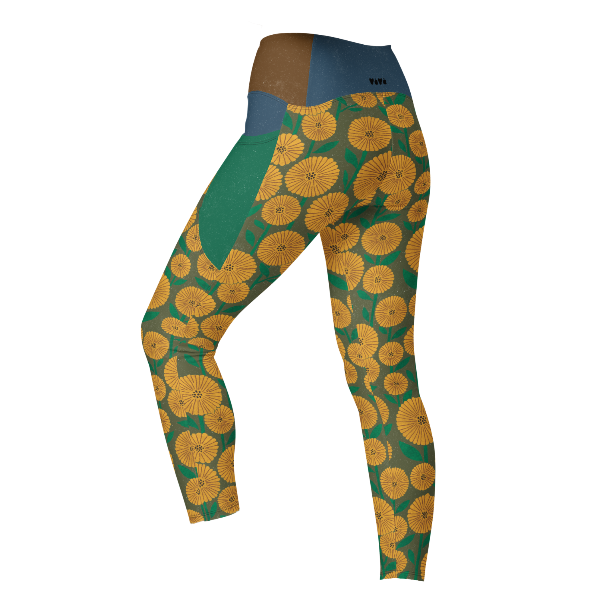 LEGGINGS MIT TASCHEN IN BLÜTENGRÜN 