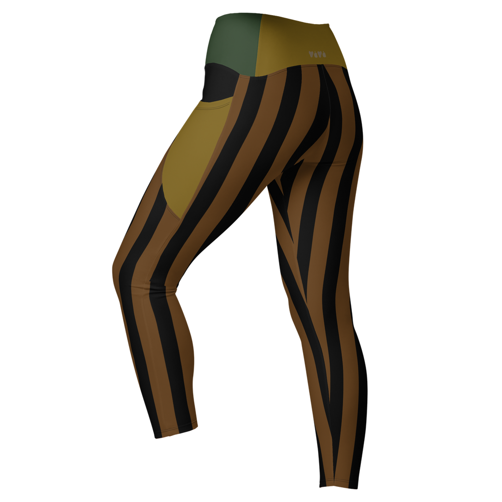 BOLD STRIPE Pocket Leggings - BROWN