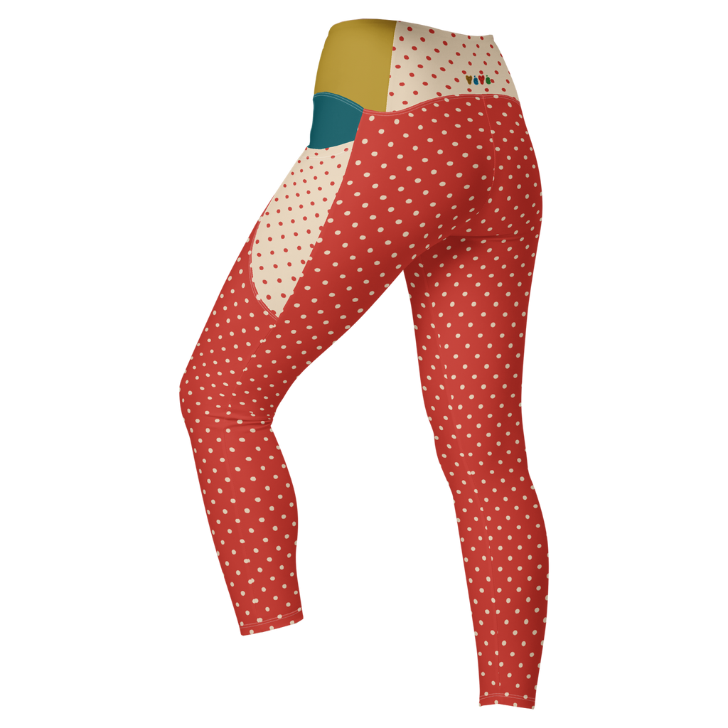 DOTTY - ROT + CREME - LEGGINGS MIT TASCHEN 