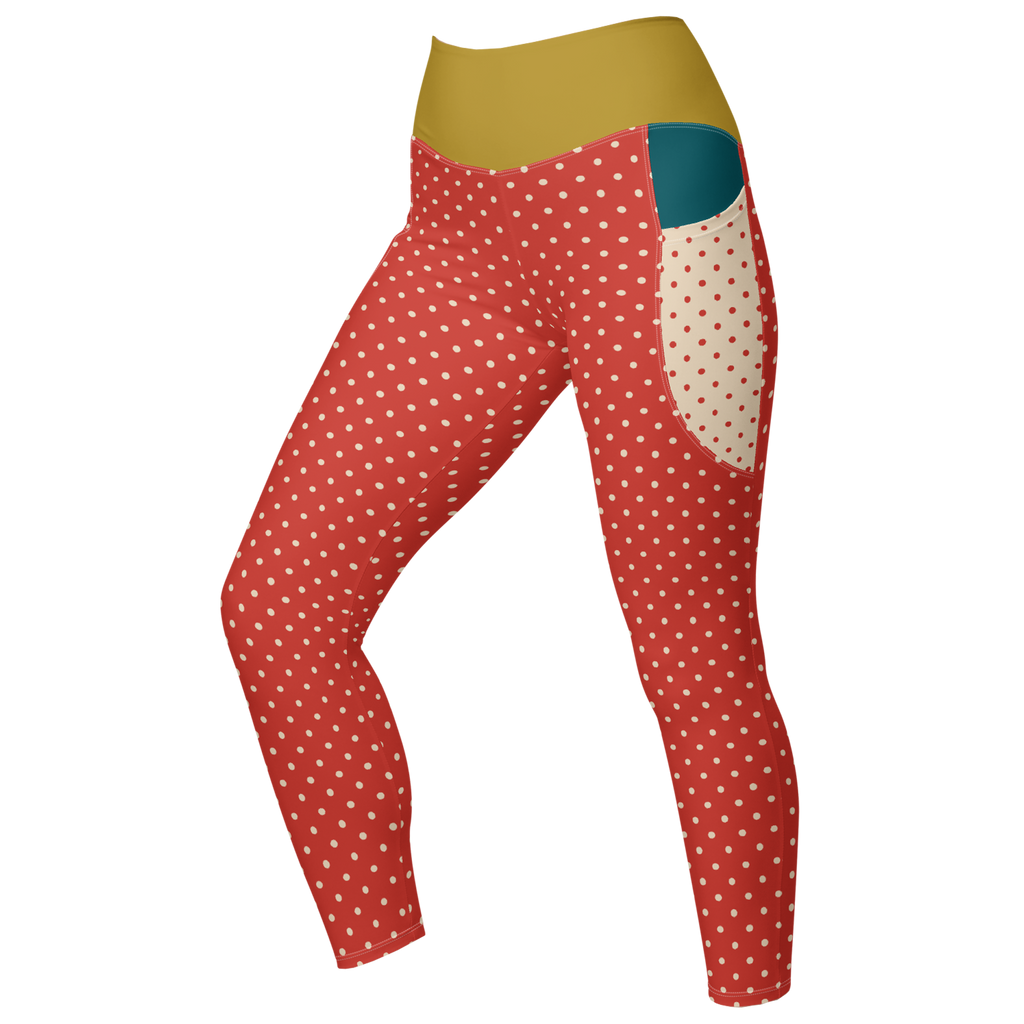 DOTTY - ROT + CREME - LEGGINGS MIT TASCHEN 