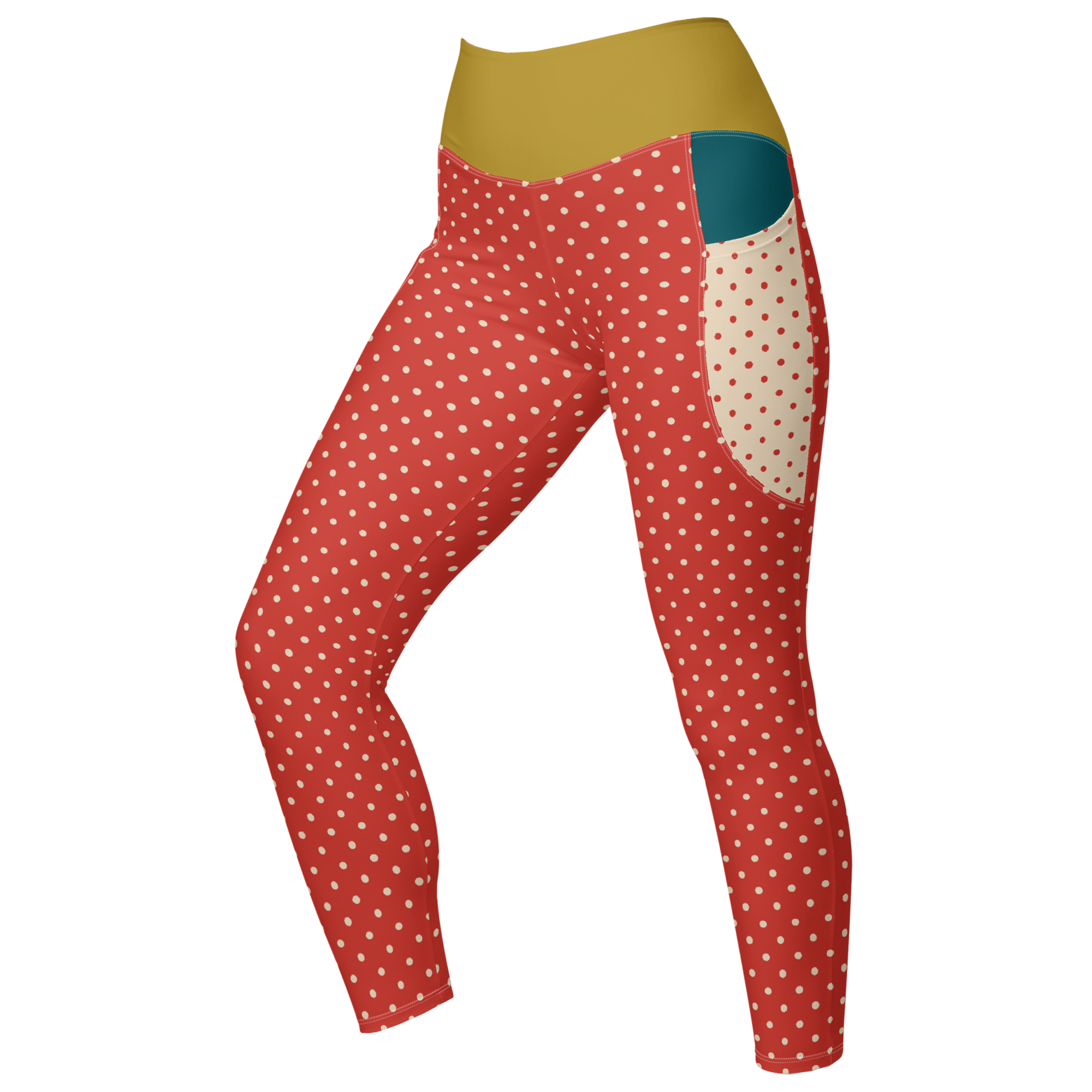 DOTTY - ROT + CREME - LEGGINGS MIT TASCHEN 