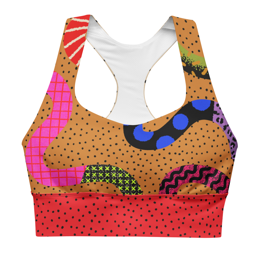 Funky geometric pattern print sport bra - Hipster Maximalist design for gym workout fitness outfit