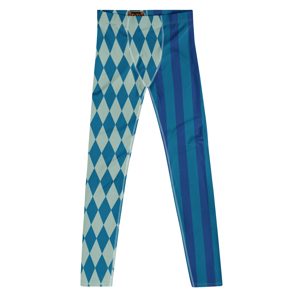 studio-yeye-harlequin-jester-mens-leggings-blue-teal-flat-front
