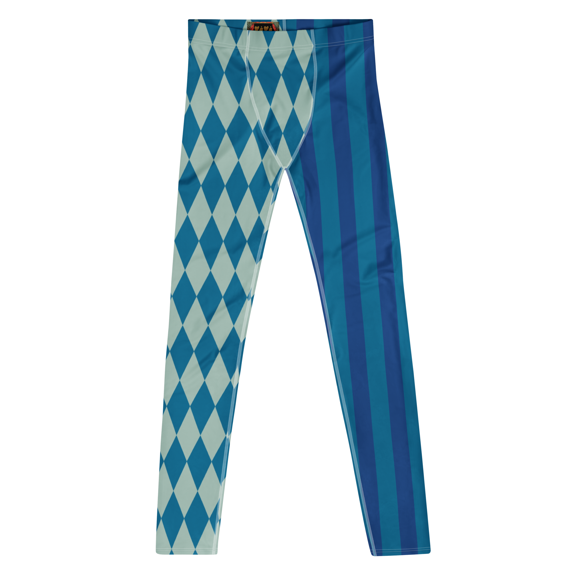 studio-yeye-harlequin-jester-mens-leggings-blue-teal-flat-front