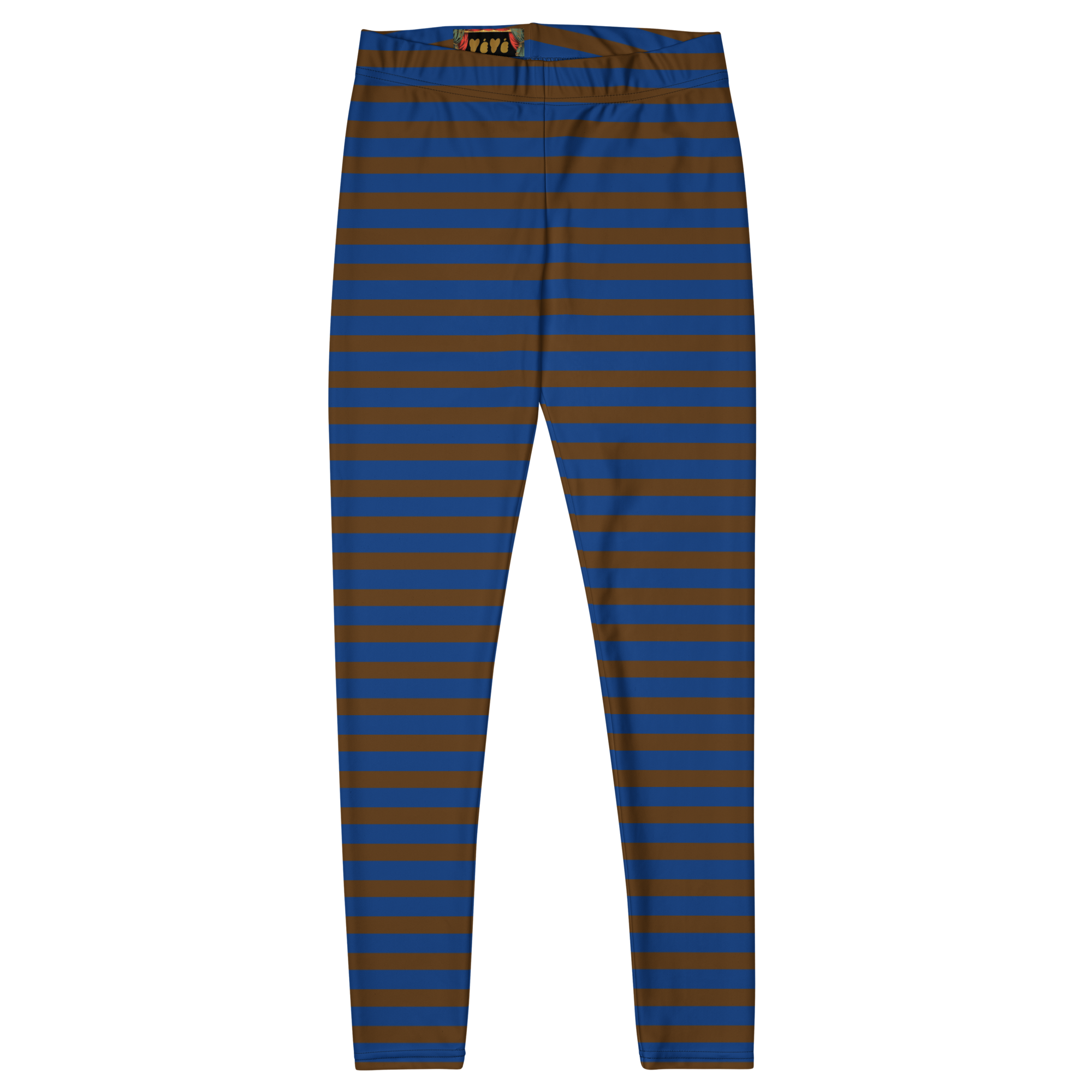 Brown and navy horizontal stripe leggings by YéYé