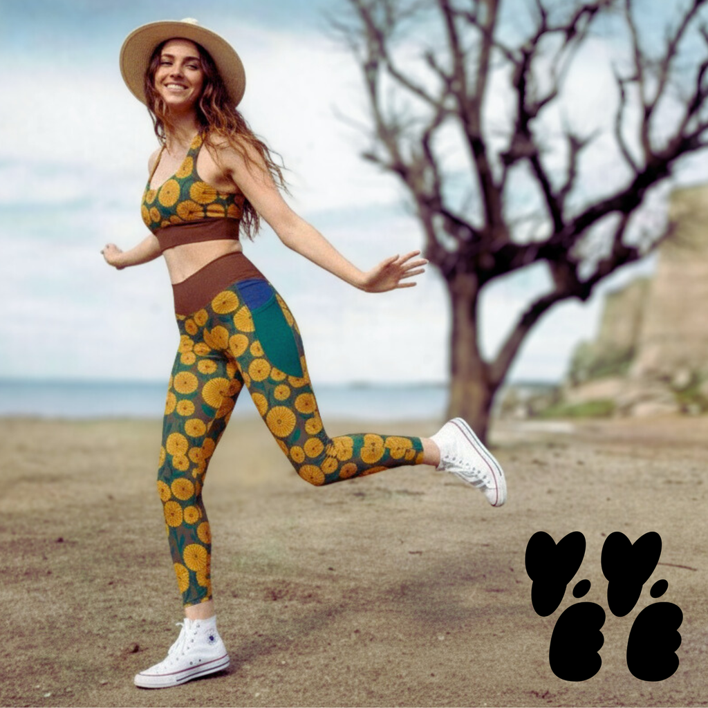 LEGGINGS MIT TASCHEN IN BLÜTENGRÜN 