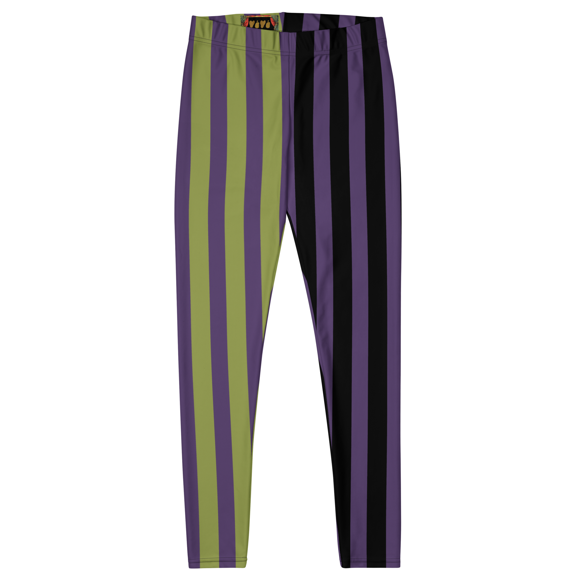 studio-yeye-circus-stripe-leggings-halloween-purple-acidgreen-black tights - flat front