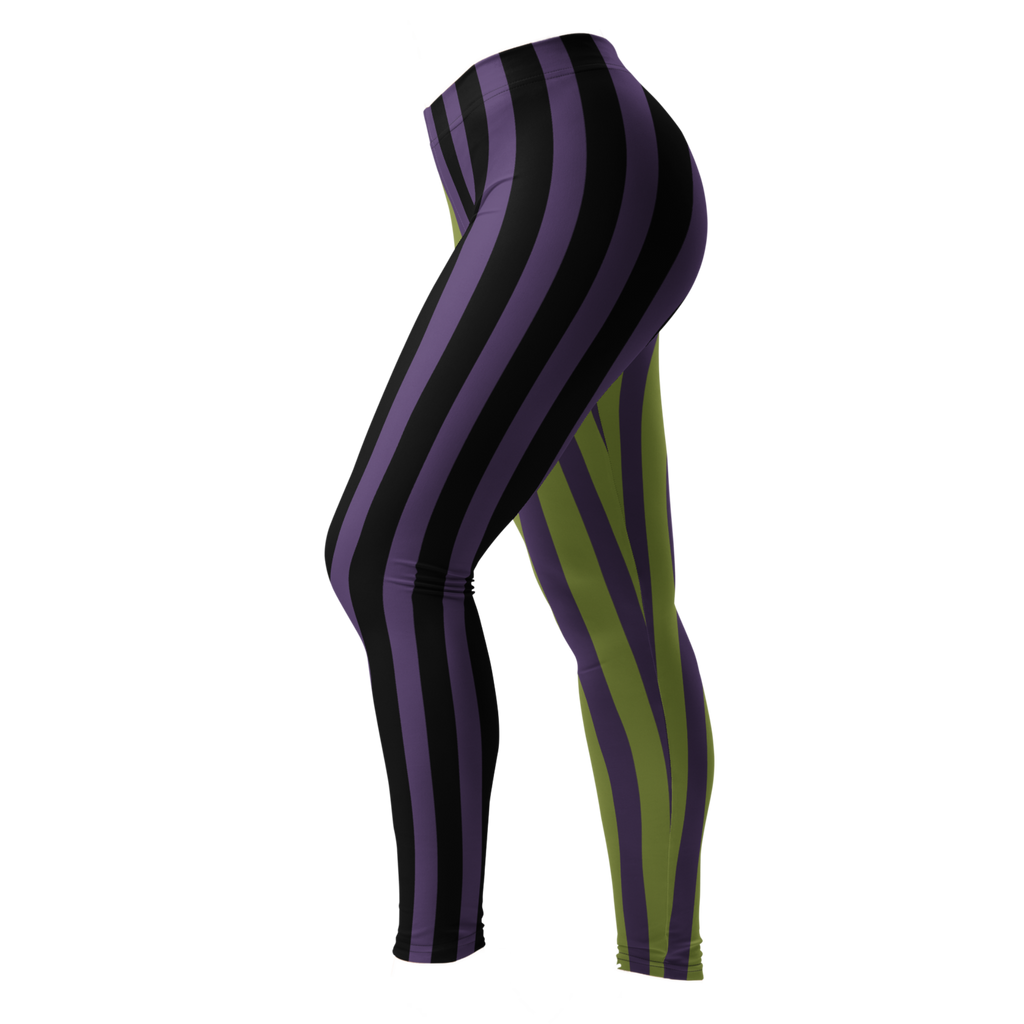 studio-yeye-circus-stripe-leggings-halloween-purple-acidgreen-black tights - left