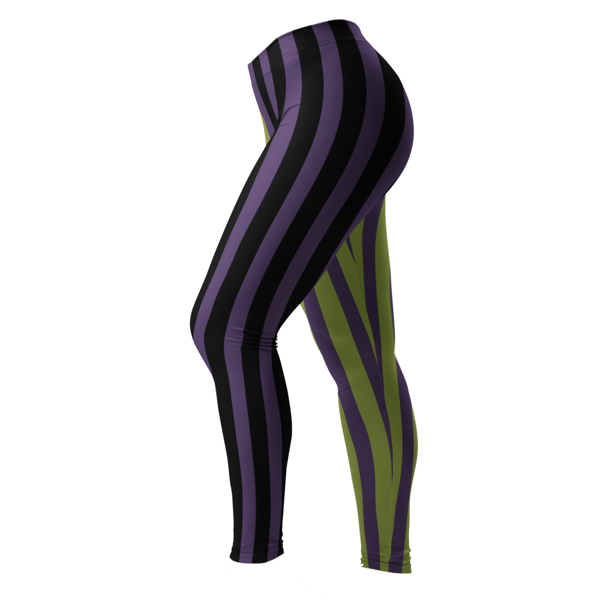 studio-yeye-circus-stripe-leggings-halloween-purple-acidgreen-black tights - left