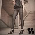 Dark damask print leggings by YéYé, styled with a satin mini dress with vivienne westwood rocking horse shoes