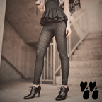 Dark damask print leggings by YéYé, styled with a satin mini dress with vivienne westwood rocking horse shoes