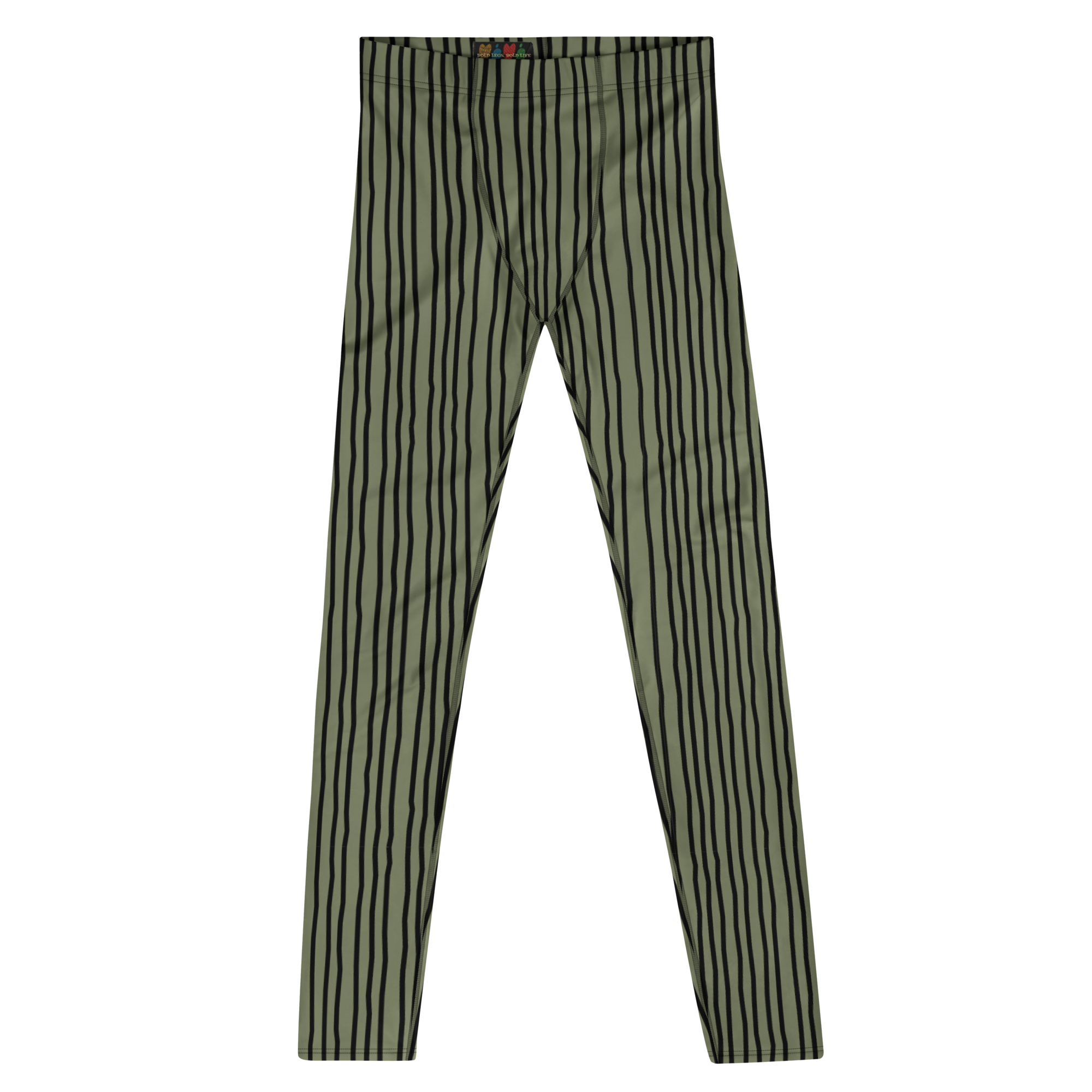 studio-yeye-doodle-stripe-mens-leggings-olive-green-black-front