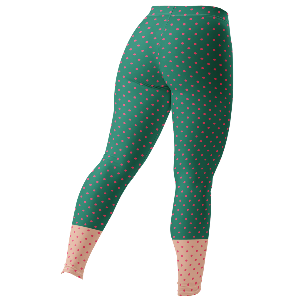 Two-tone teal green and pastel pink polka dot leggings by YéYé