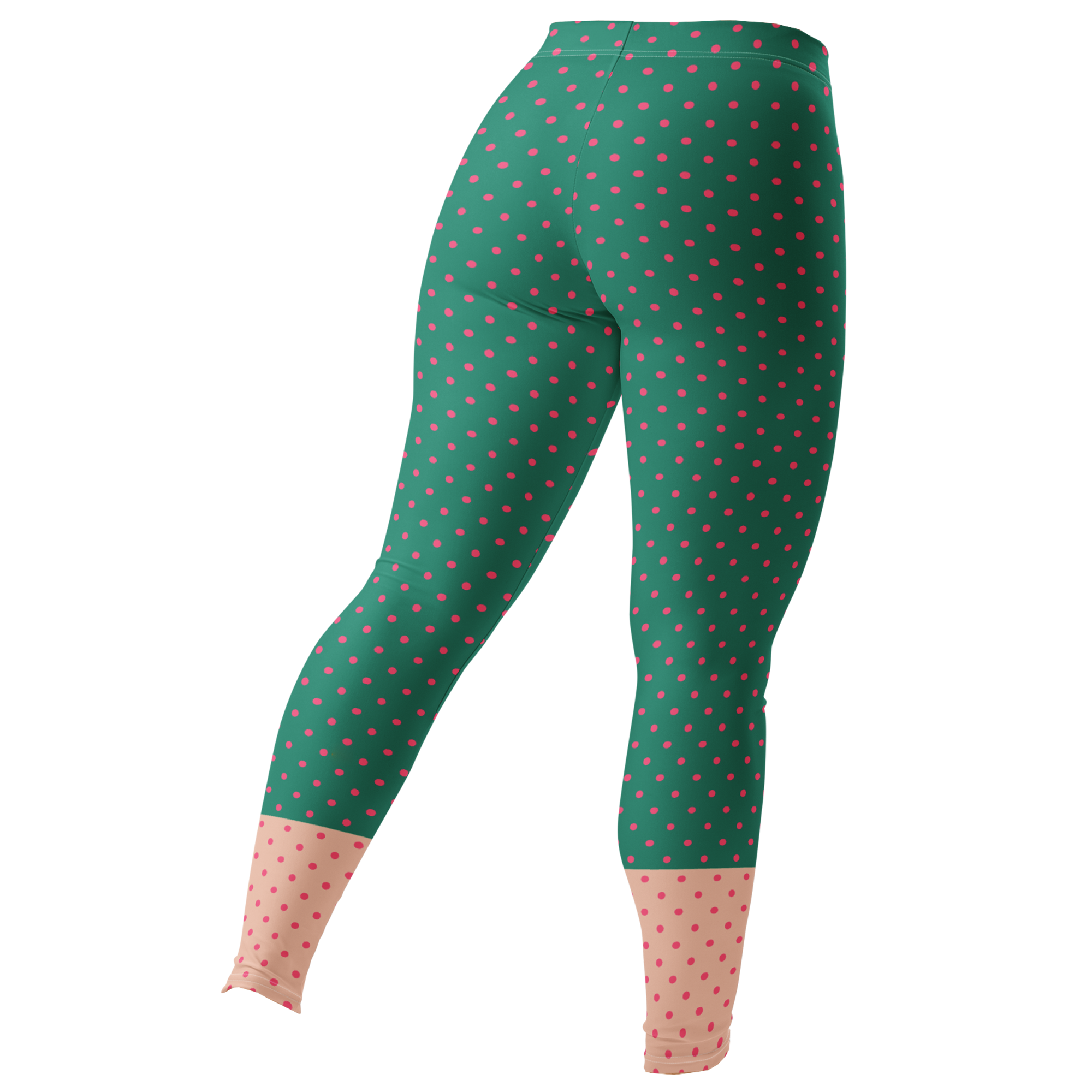 Two-tone teal green and pastel pink polka dot leggings by YéYé