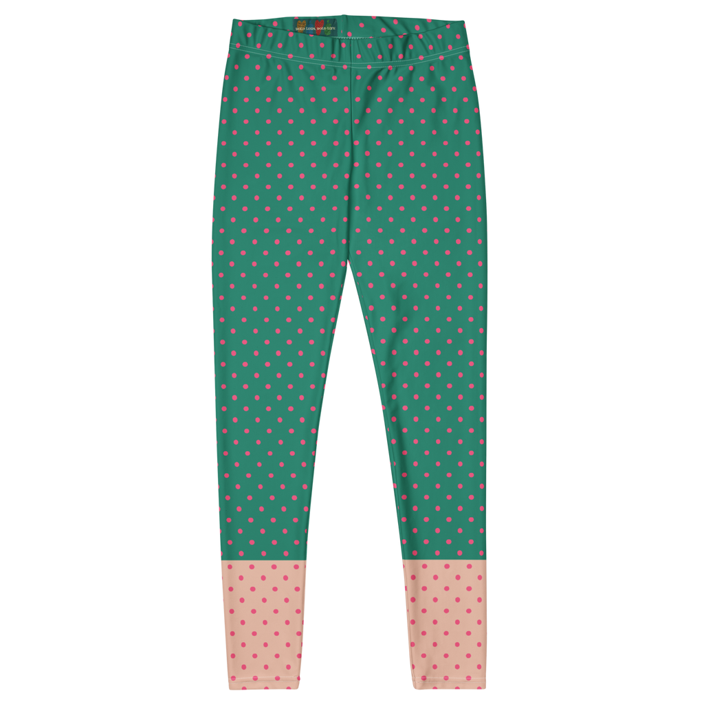 Two-tone teal green and pastel pink polka dot leggings by YéYé