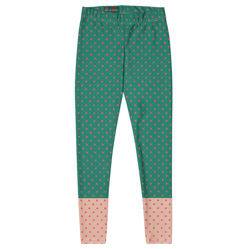 Two-tone teal green and pastel pink polka dot leggings by YéYé