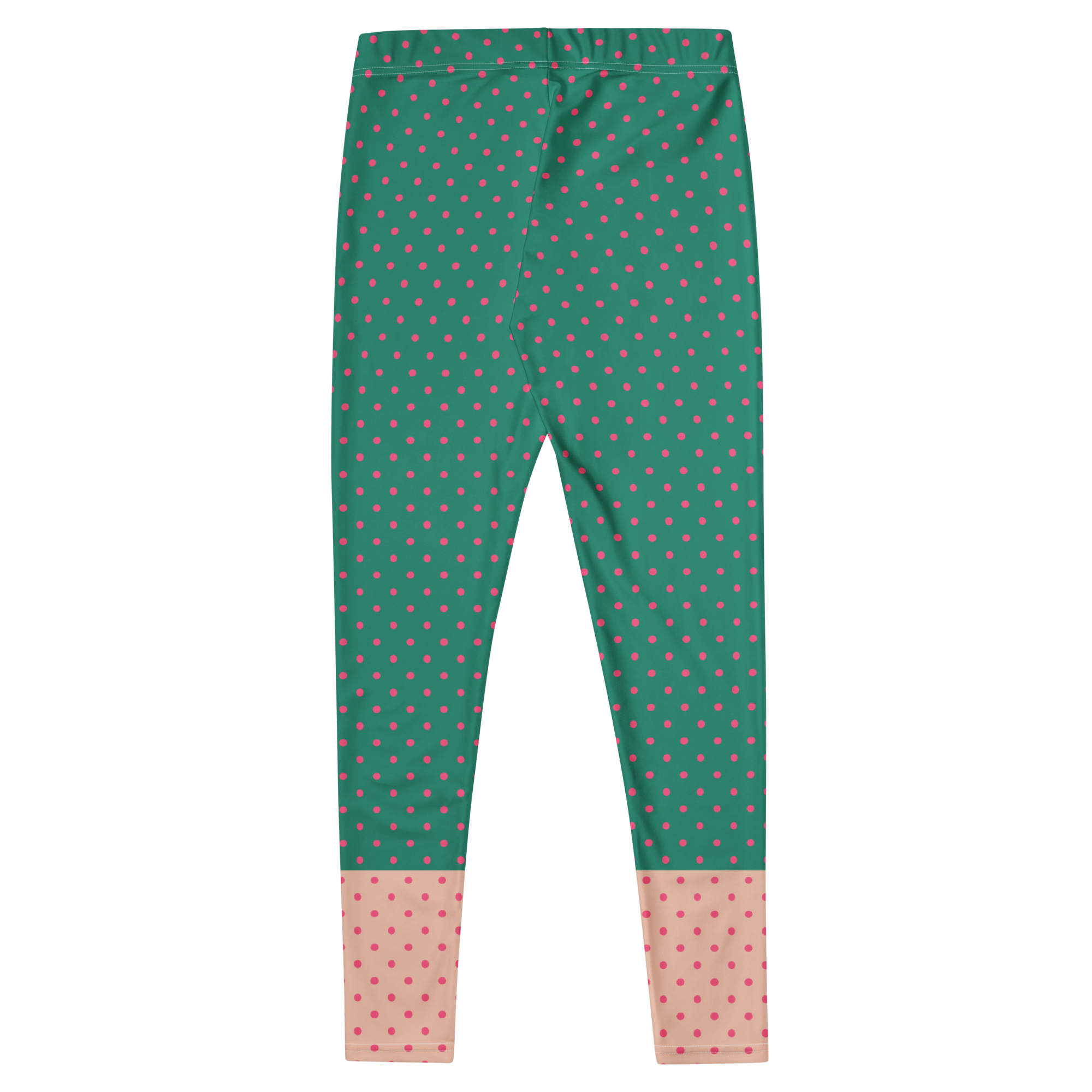 Two-tone teal green and pastel pink polka dot leggings by YéYé