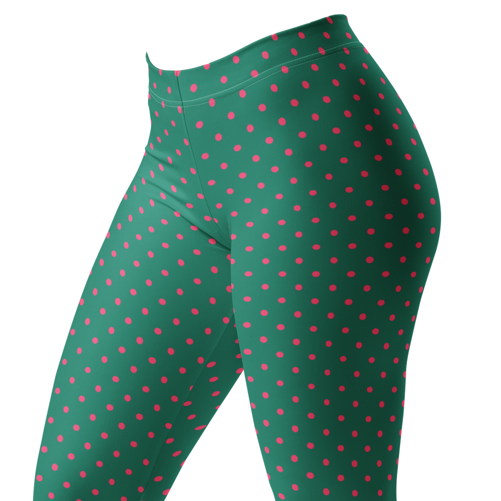 Two-tone teal green and pastel pink polka dot leggings by YéYé