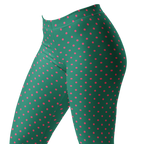 Two-tone teal green and pastel pink polka dot leggings by YéYé