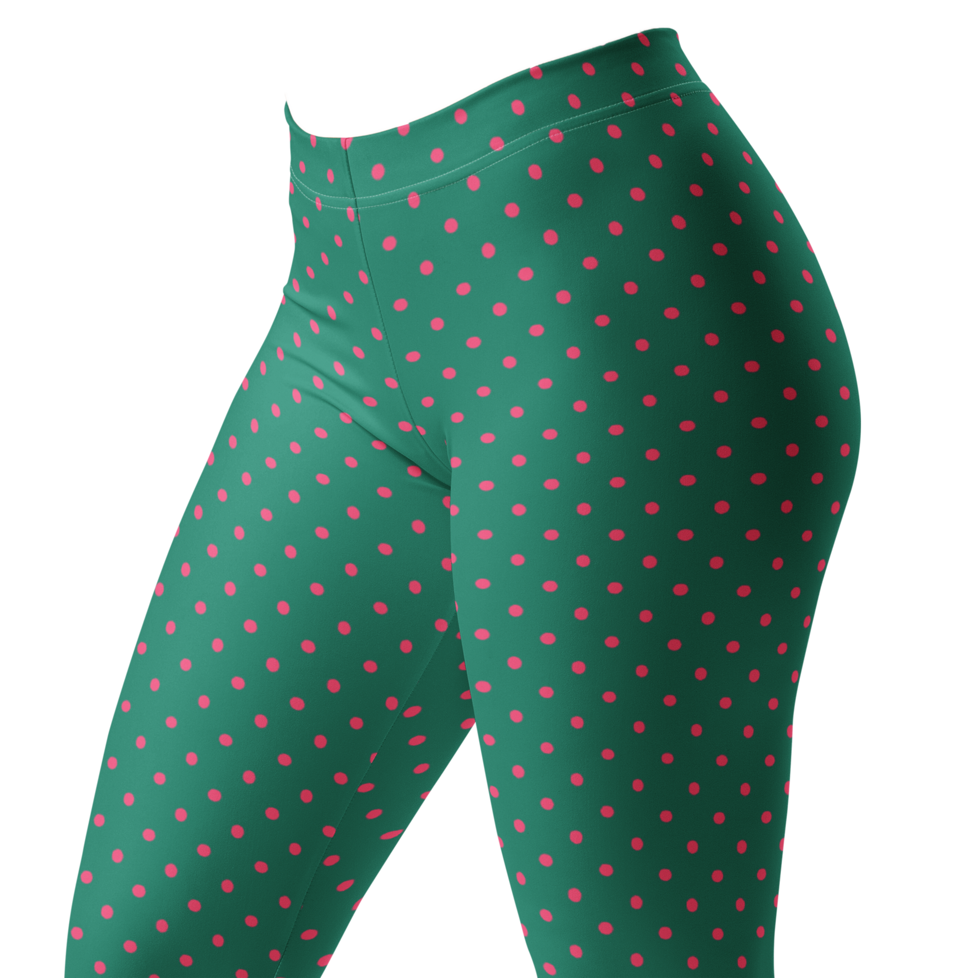 Two-tone teal green and pastel pink polka dot leggings by YéYé