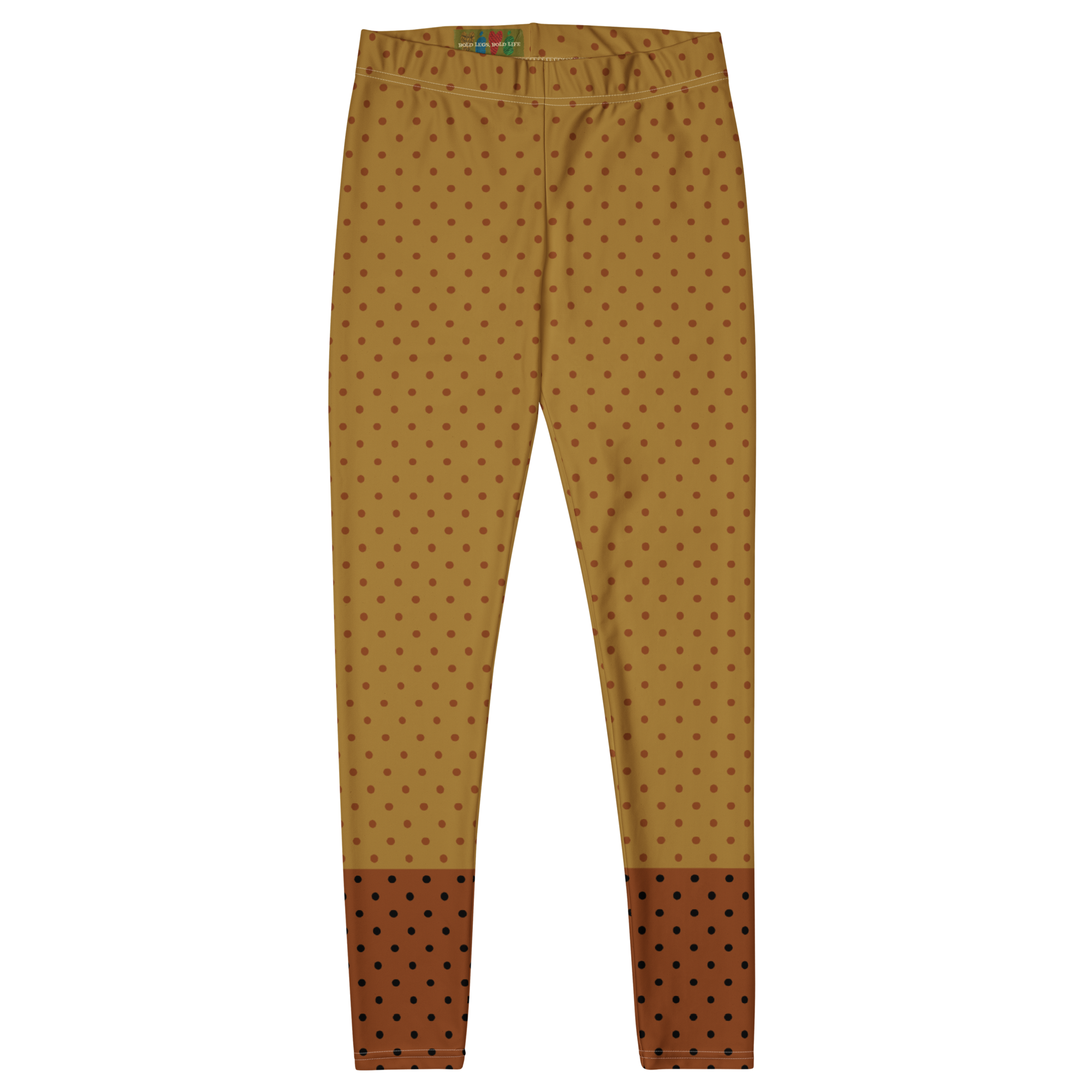 Two-tone mustard and brown polka dot leggings by YéYé