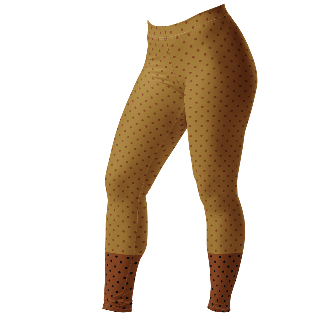 Two-tone mustard and brown polka dot leggings by YéYé