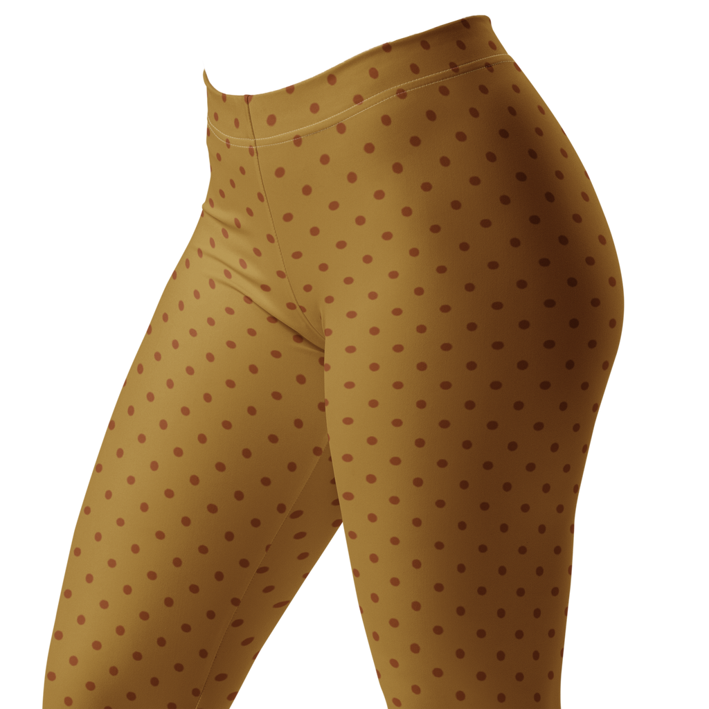 Two-tone mustard and brown polka dot leggings by YéYé