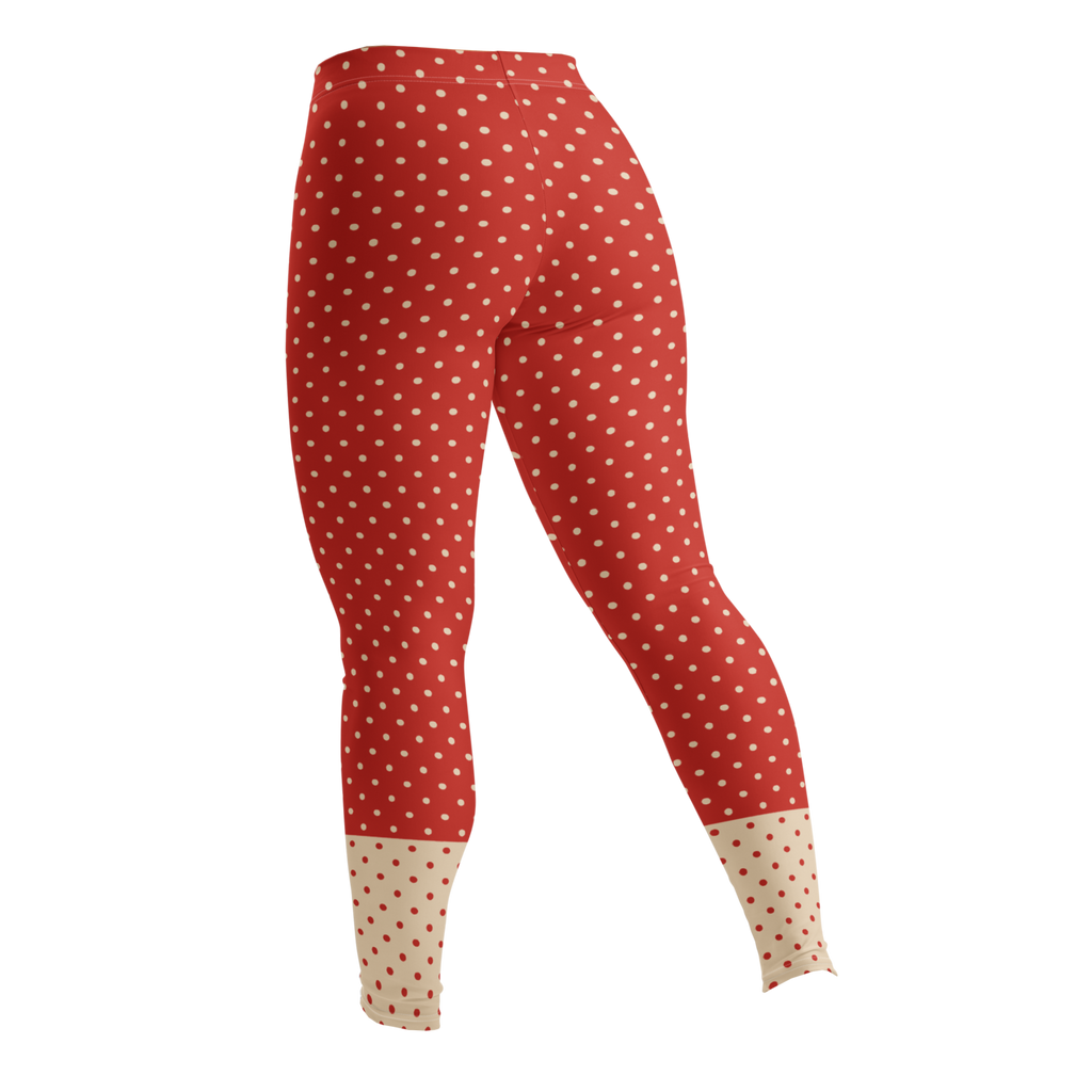 Two-tone red and cream polka dot leggings by YéYé back look