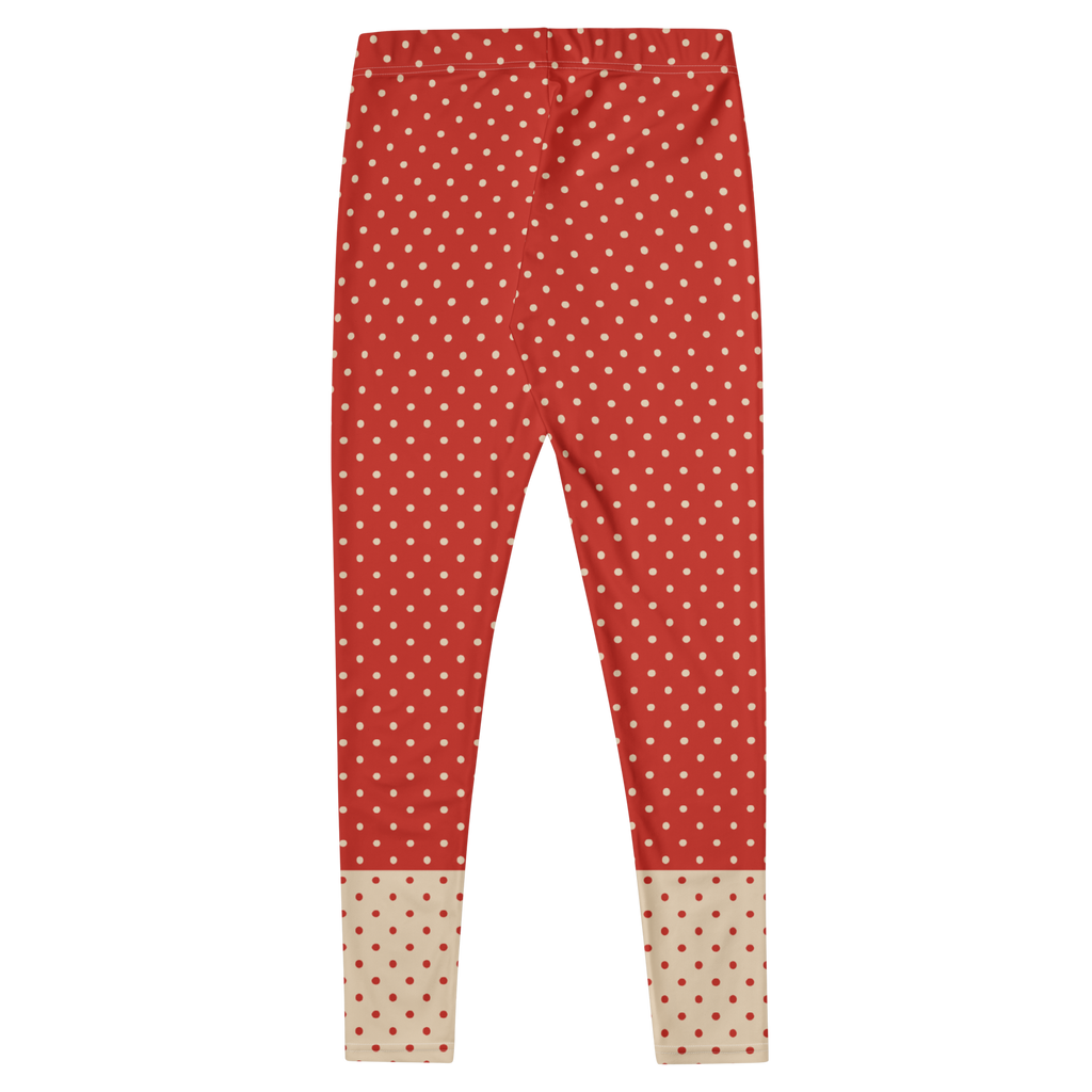 Two-tone red and cream polka dot leggings by YéYé - back - flat