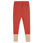Two-tone red and cream polka dot leggings by YéYé - back - flat