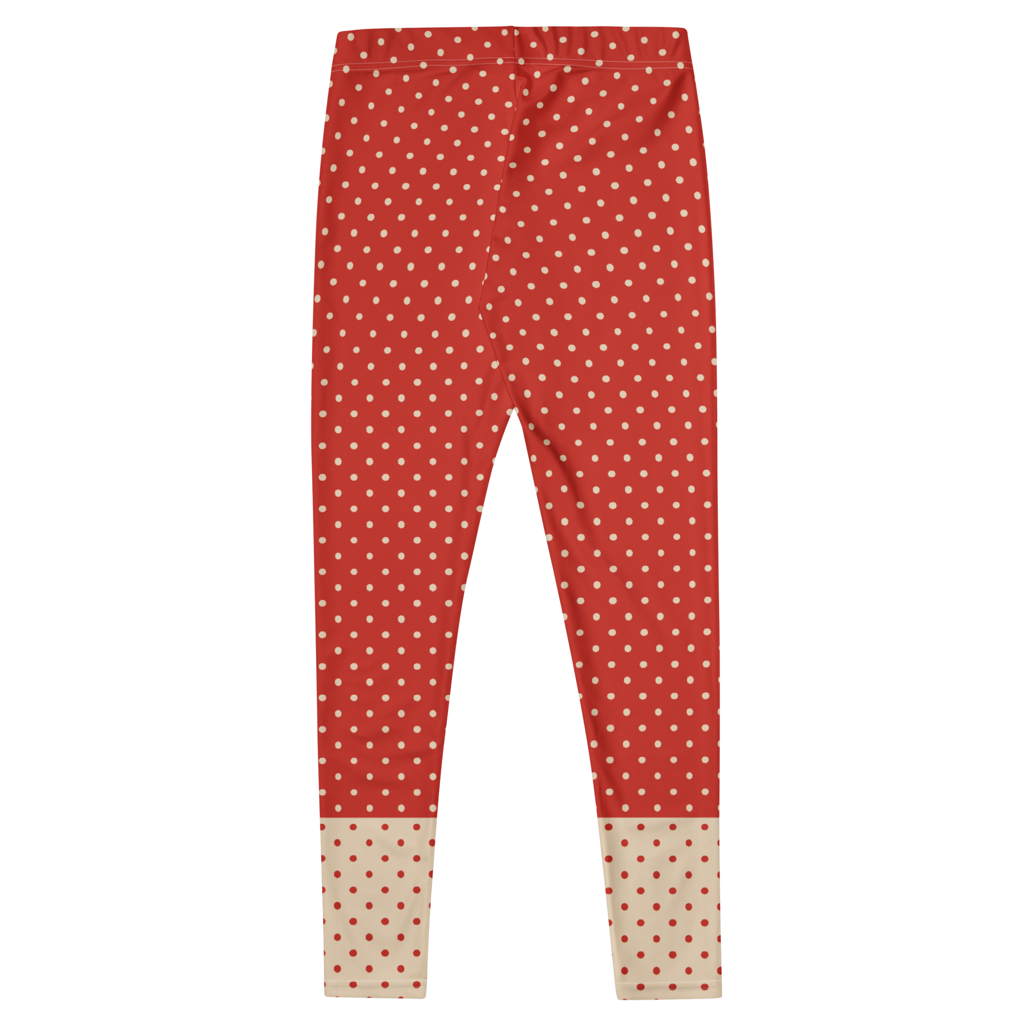 Two-tone red and cream polka dot leggings by YéYé - back - flat