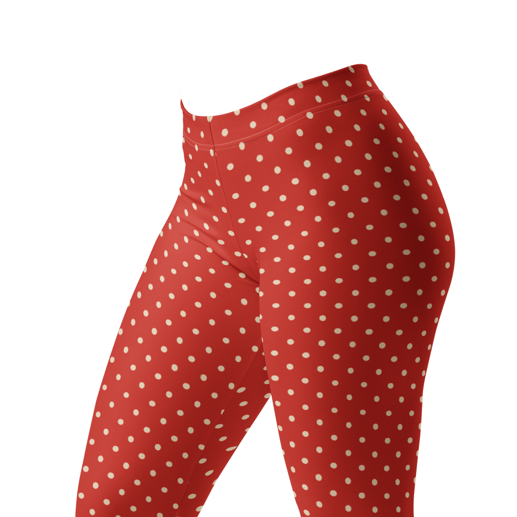 Two-tone red and cream polka dot leggings by YéYé zoom look