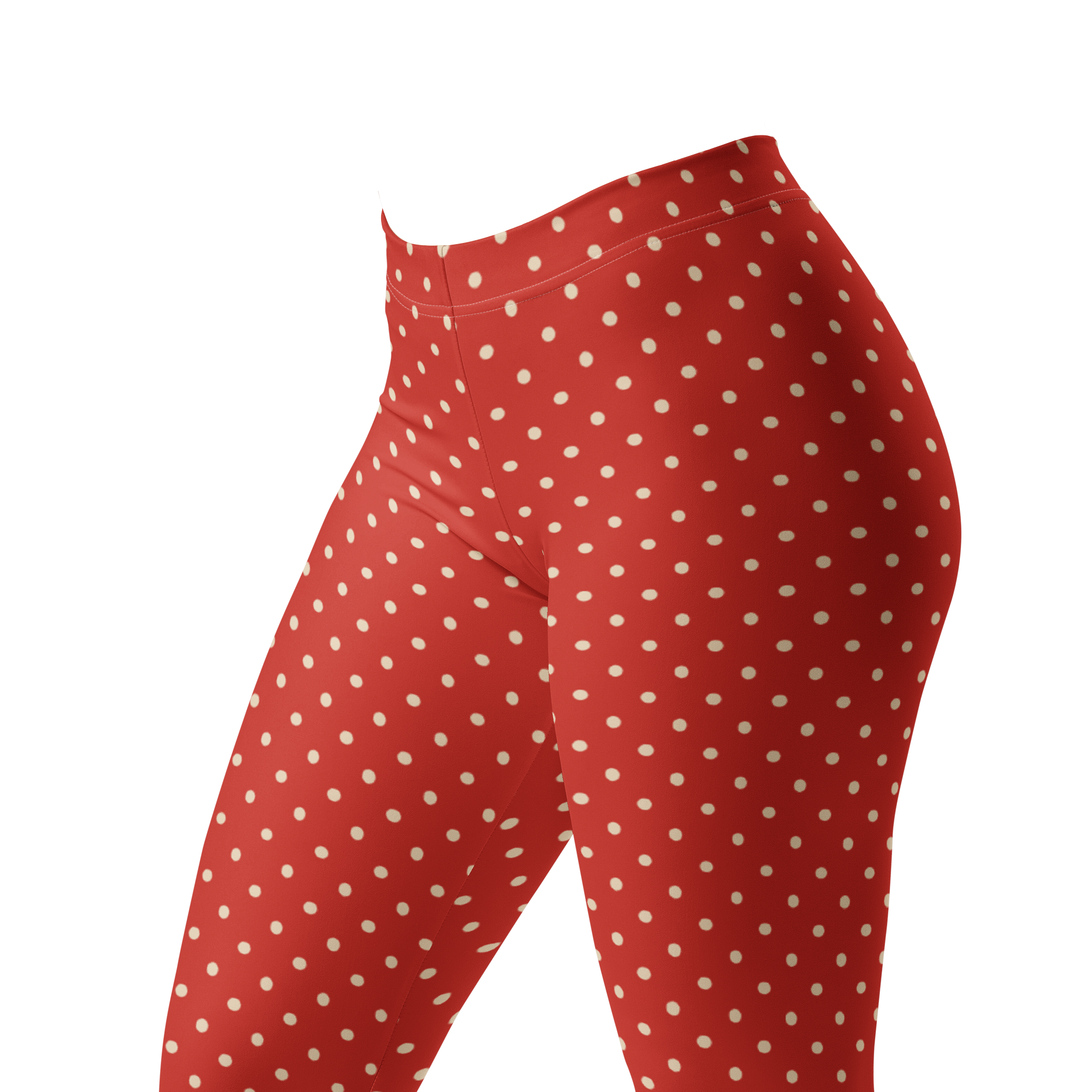 Two-tone red and cream polka dot leggings by YéYé zoom look