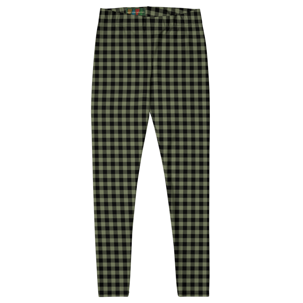 Moss green and black gingham leggings by YéYé - flat front