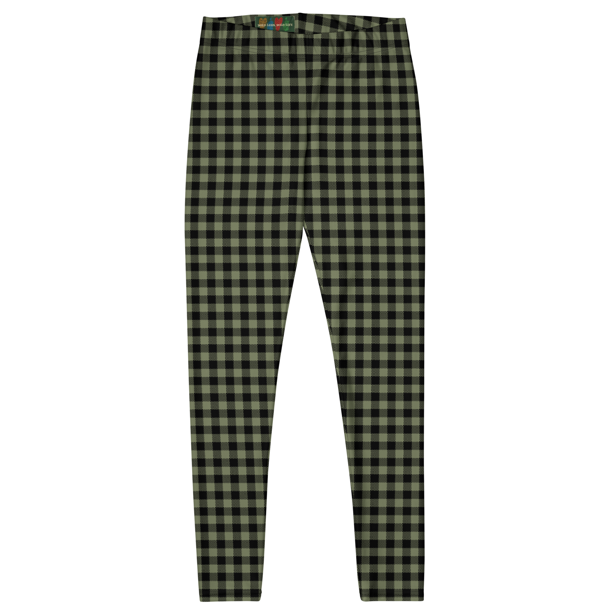 Moss green and black gingham leggings by YéYé - flat front