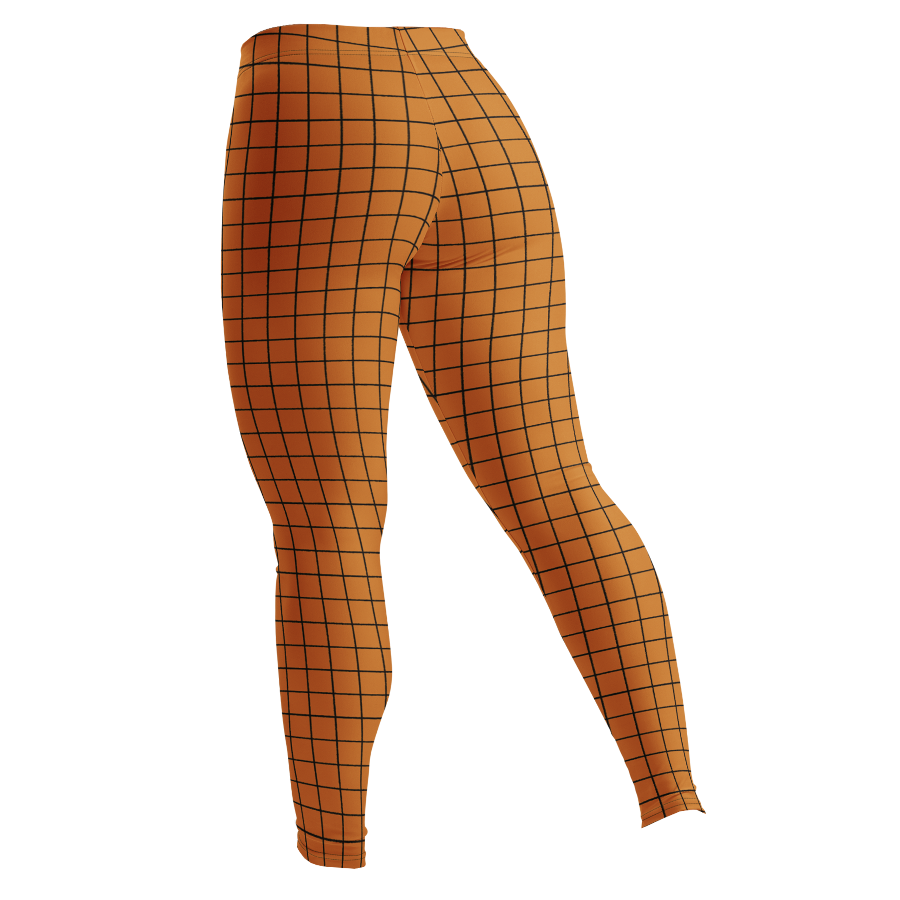 Hand-drawn grid mustard orange leggings with an organic, artistic twist. Recycled materials, UPF 50+, squat-proof.