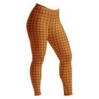 Hand-drawn grid mustard orange leggings with an organic, artistic twist. Recycled materials, UPF 50+, squat-proof.