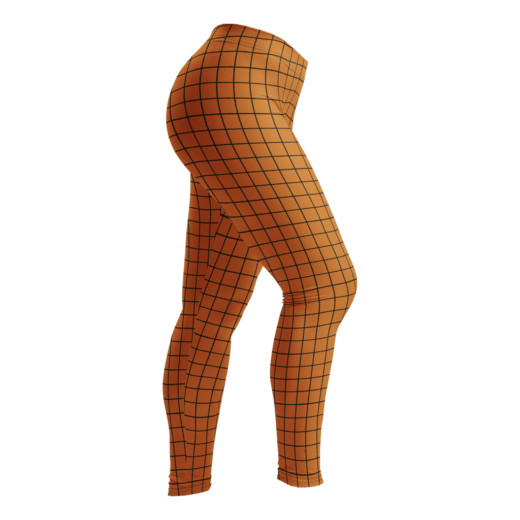Hand-drawn grid dark mustard leggings with an organic, artistic twist. Recycled materials, UPF 50+, squat-proof.