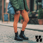 Hand-drawn grid mustard orange leggings with an organic, artistic twist. Recycled materials, UPF 50+, squat-proof. Free US/EU shipping.