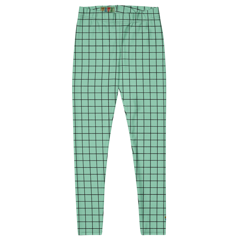 Mint green hand-drawn grid leggings by YéYé