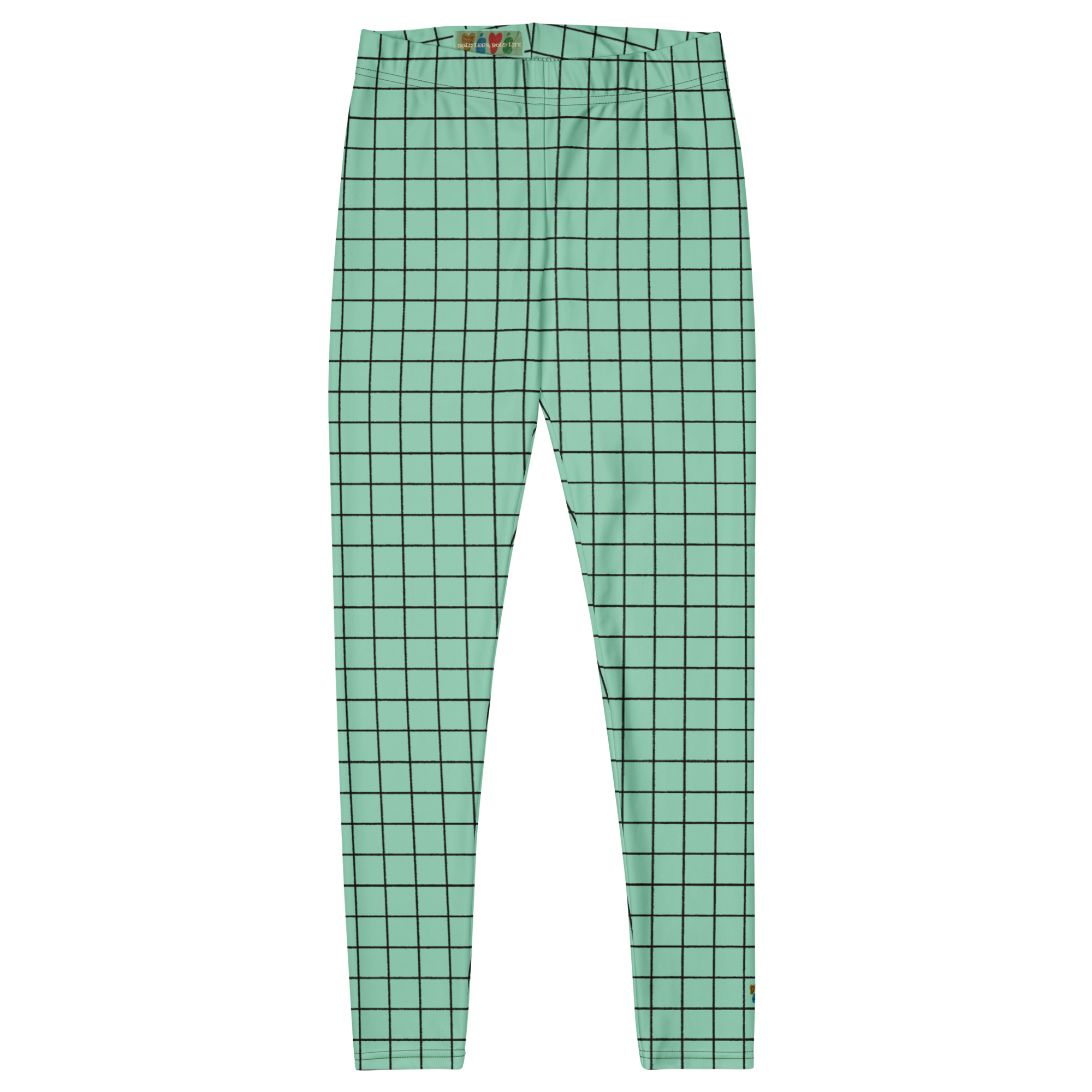 Mint green hand-drawn grid leggings by YéYé