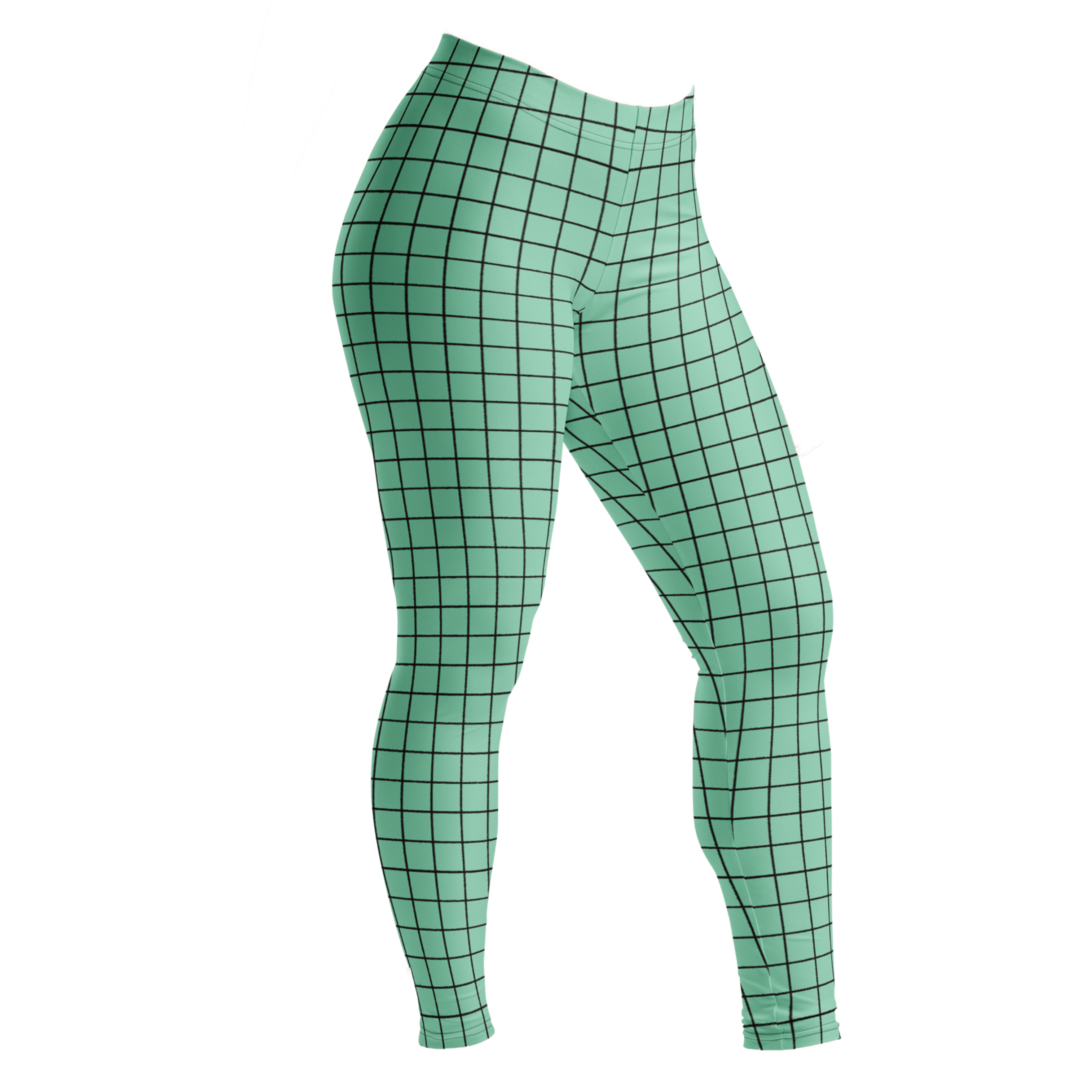 Mint green hand-drawn grid leggings by YéYé