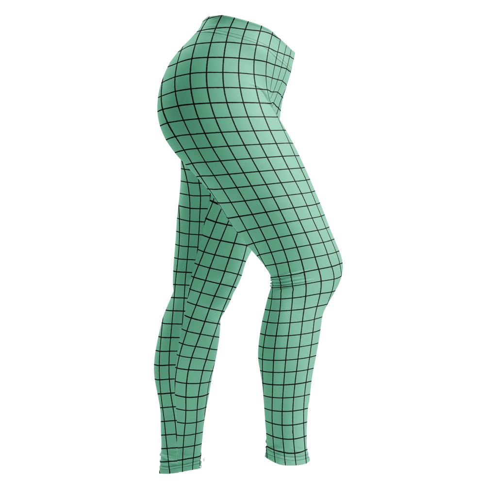 Mint green hand-drawn grid leggings by YéYé