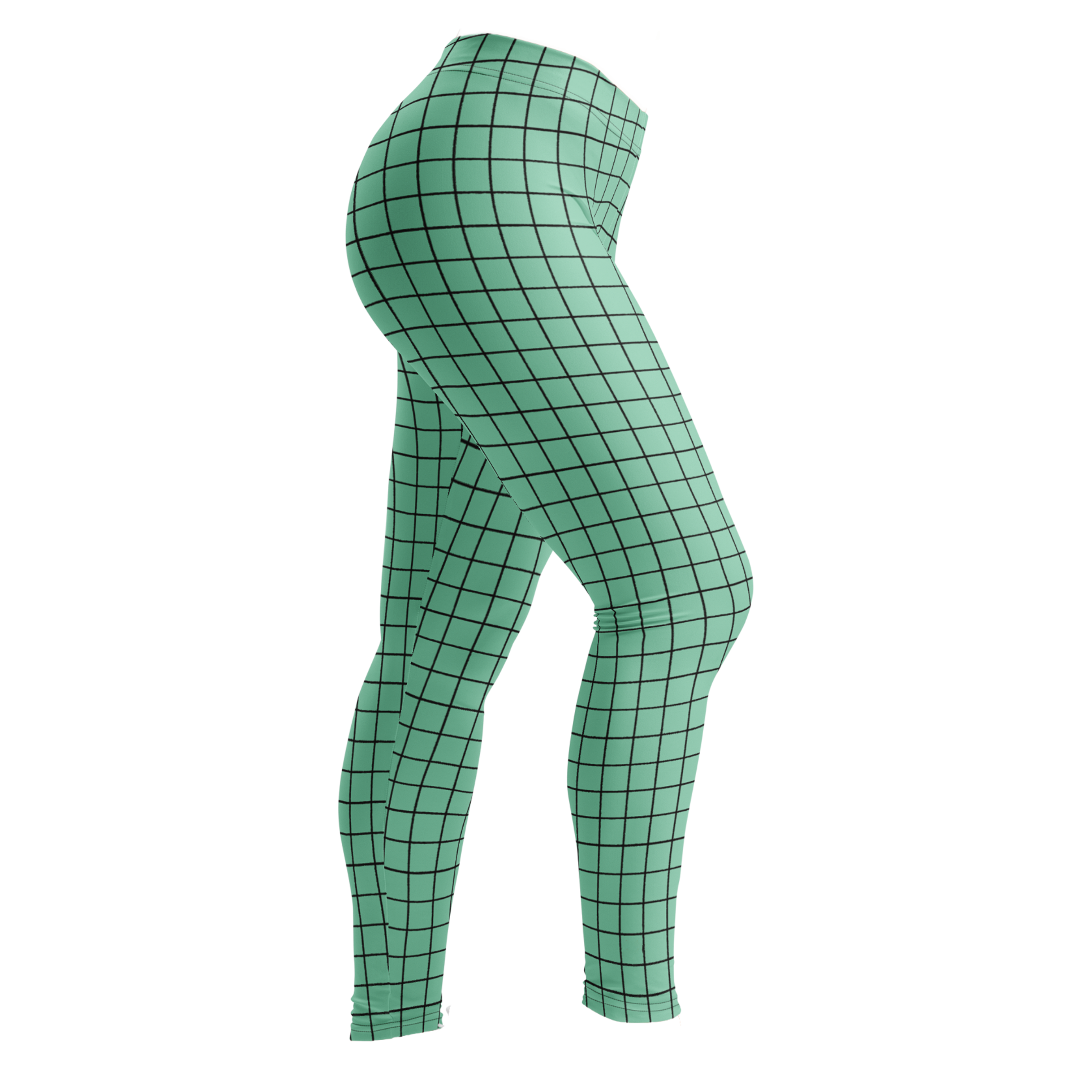 Mint green hand-drawn grid leggings by YéYé