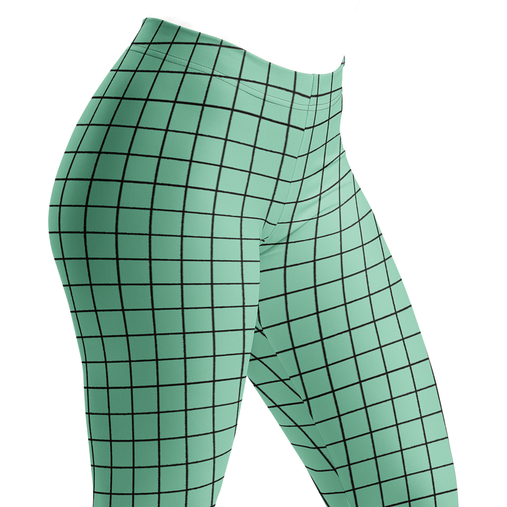 Mint green hand-drawn grid leggings by YéYé