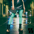 Mint green hand-drawn grid leggings by YéYé