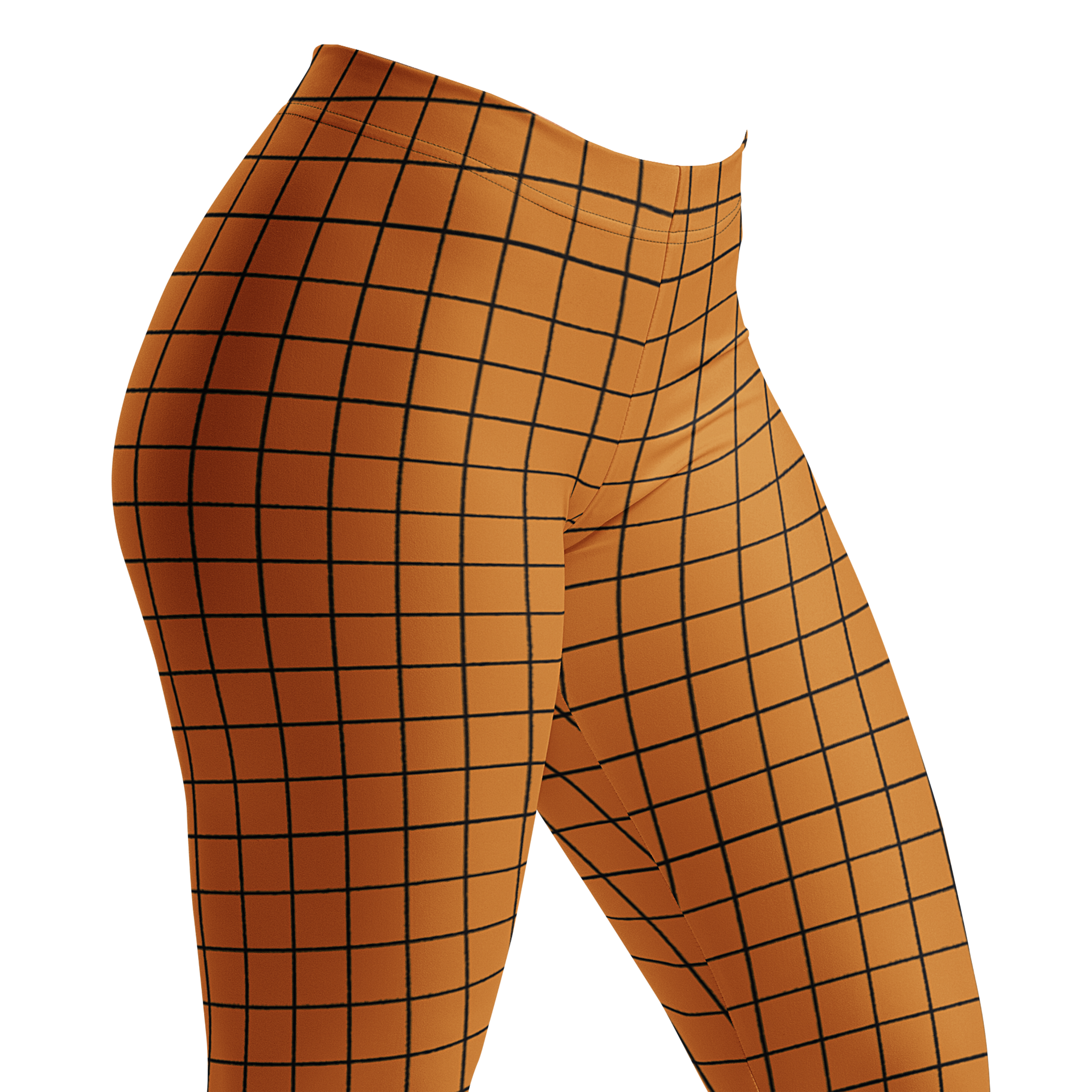 Hand-drawn grid dark mustard leggings with an organic, artistic twist. Recycled materials, UPF 50+, squat-proof.