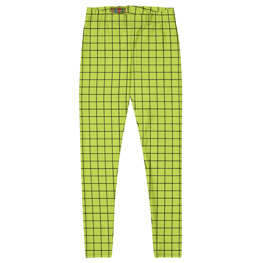 Neon yellow-yellow hand-drawn grid leggings by YéYé